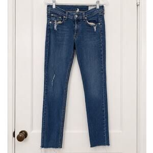 Rag & Bone Skinny Jeans  Size 28 Blue Mid Rise Distressed Raw Hem Stretch Denim